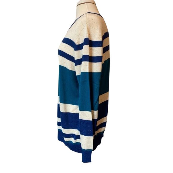 J Jason Wu NWOT Stripe Knit Sweater Women's 1X Modal Cotton Preppy Nautical Blue - Picture 3 of 7
